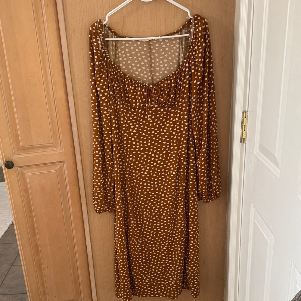 Lush Chocolate Polka Dot Long Sleeve Dress